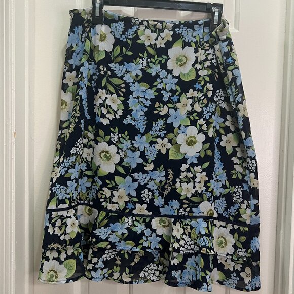 dressbarn Dresses & Skirts - Vintage 90s Womens Dressbarn‎ Floral Skirt Ruffle Hem Lightweight Bow Size Large